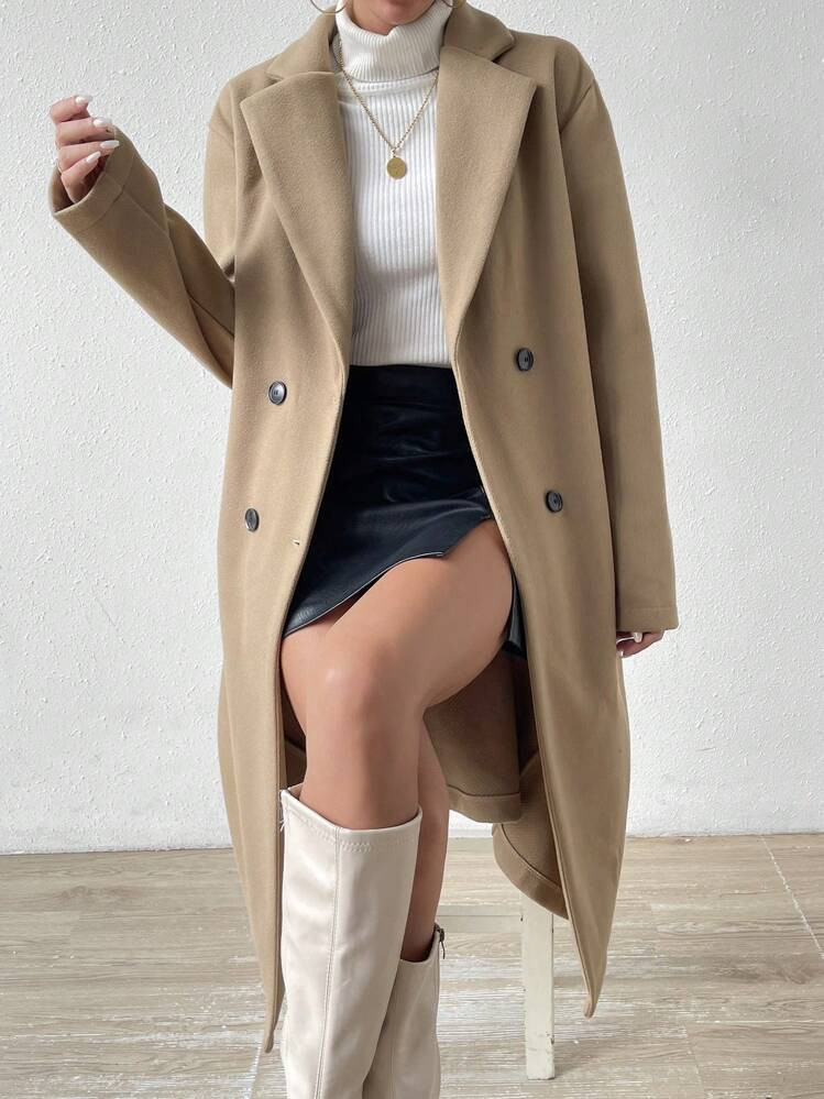 SHEIN x Carly Lawrence SHEIN Essnce Lapel Neck Double Breasted Overcoat | SHEIN