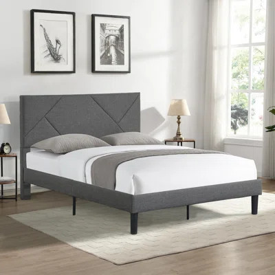 Upholstered Platform Bed Frame with Headboard, Strong Wood Slat Support | Wayfair North America
