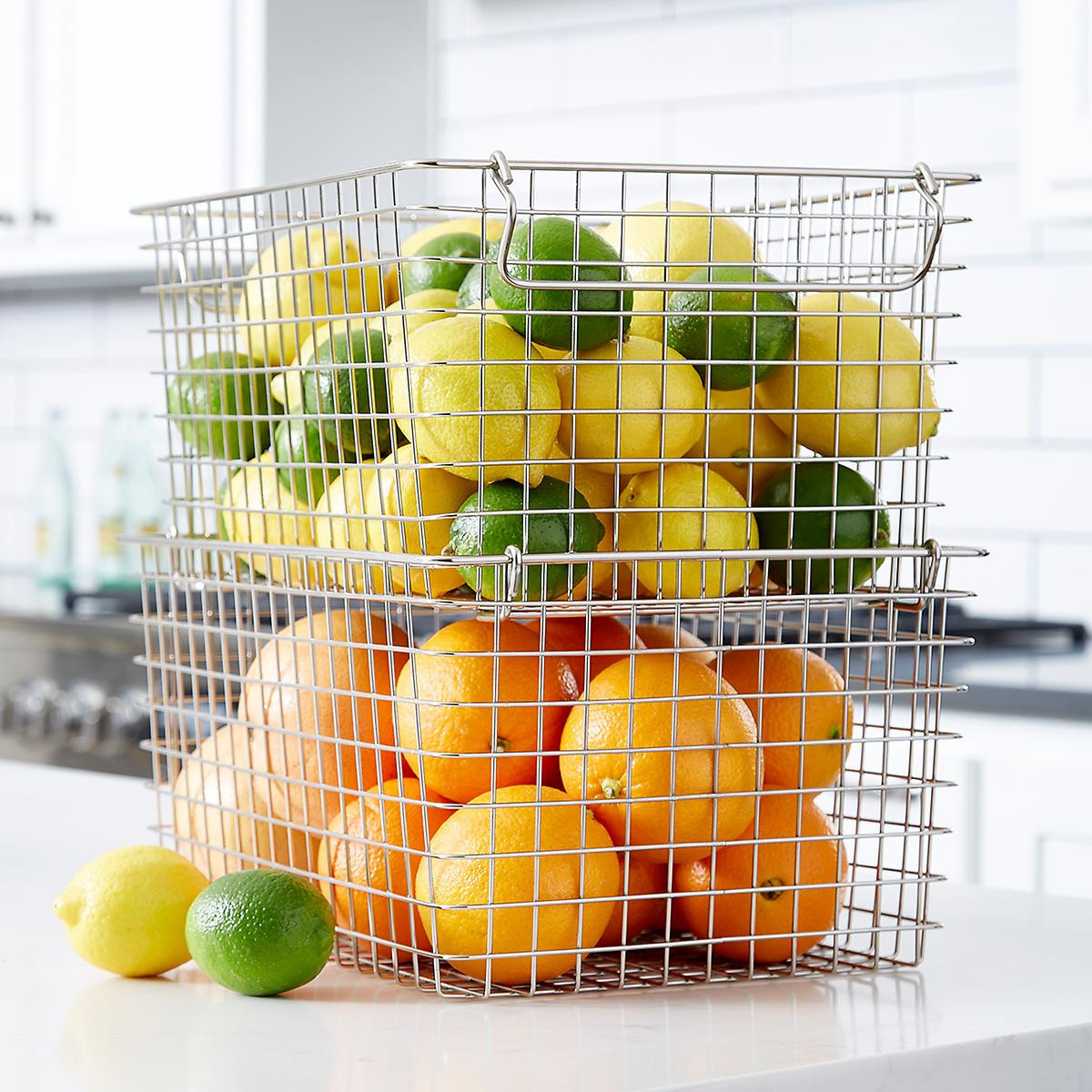 Stackable Wire Storage Baskets with Handles | The Container Store