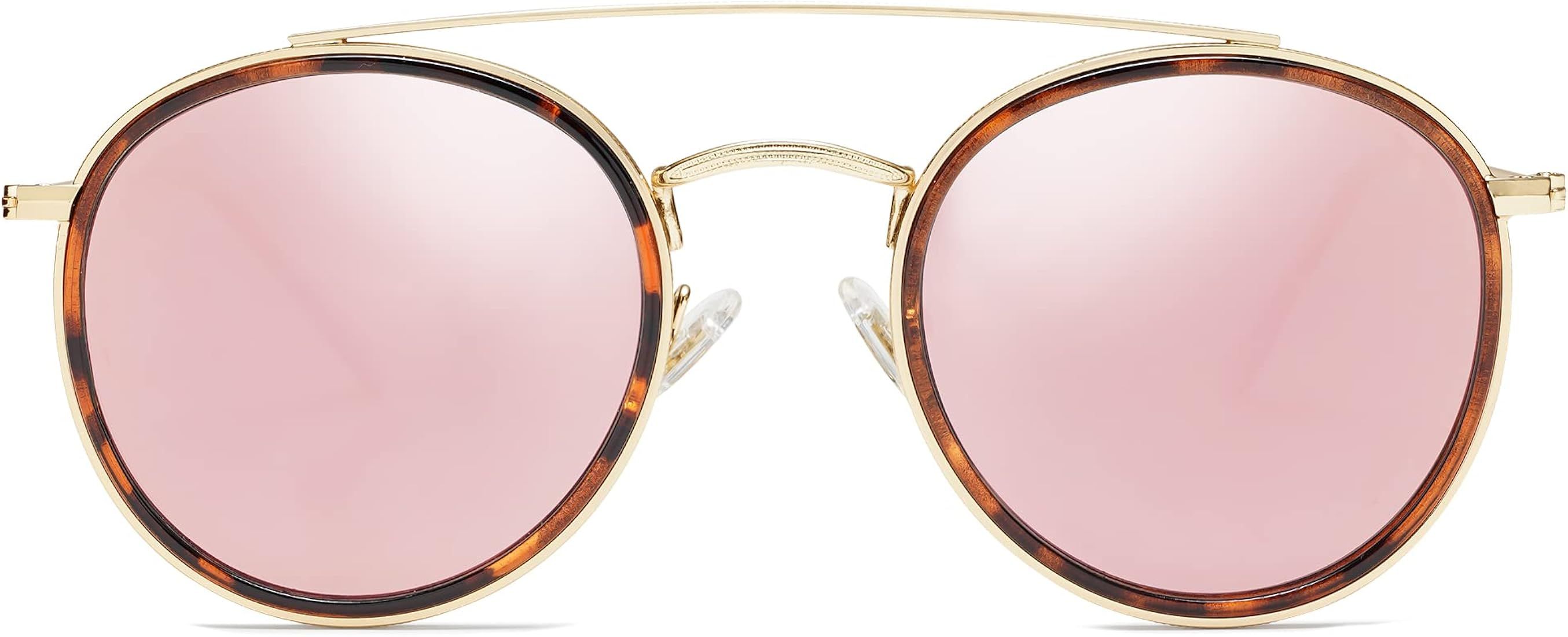 SOJOS Retro Round Double Bridge Polarized Sunglasses for Women Men Twin Beams Circular UV400 Sunn... | Amazon (US)