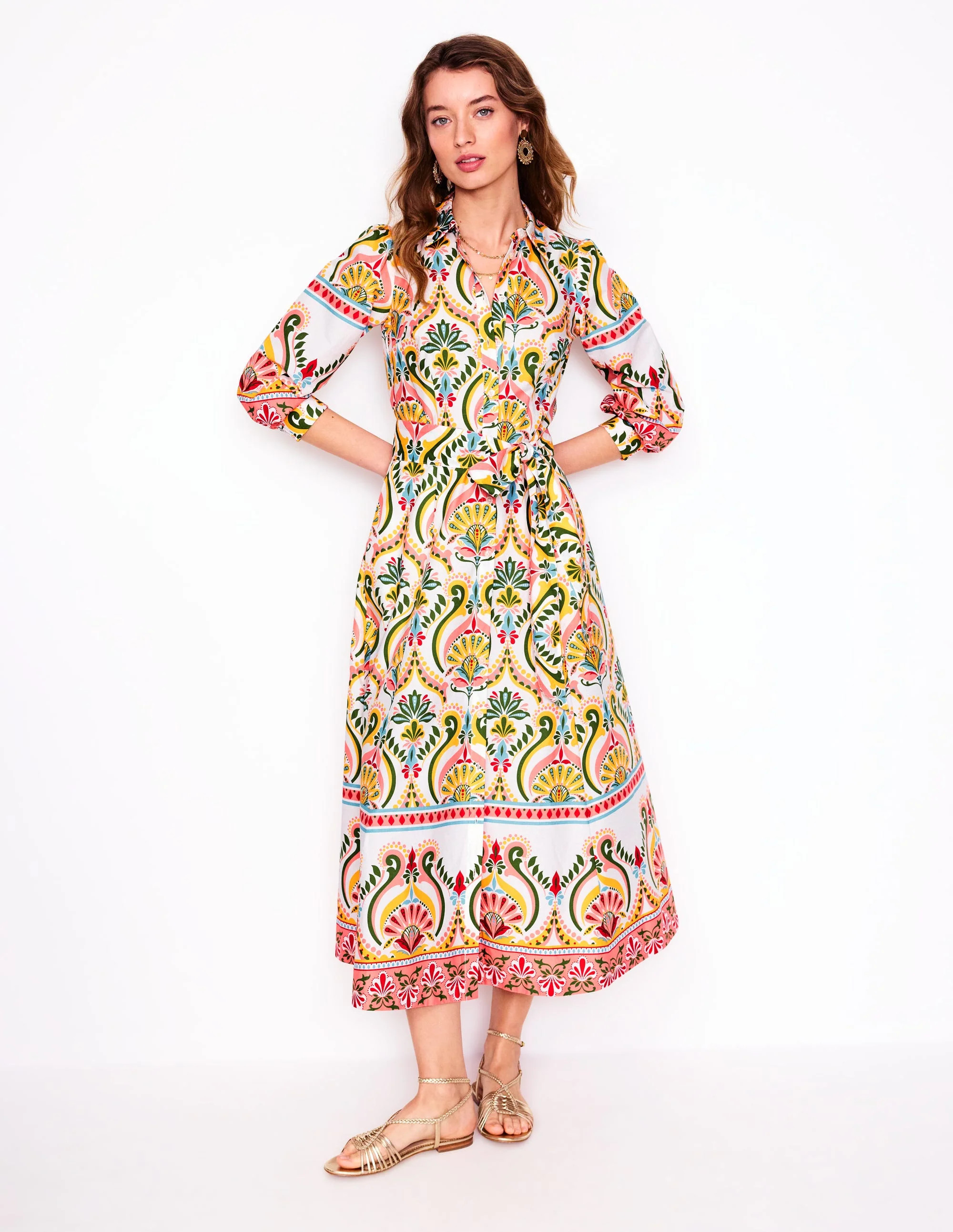 Clara Cotton Shirt Dress-Multi, Ornamental Floral | Boden (US)