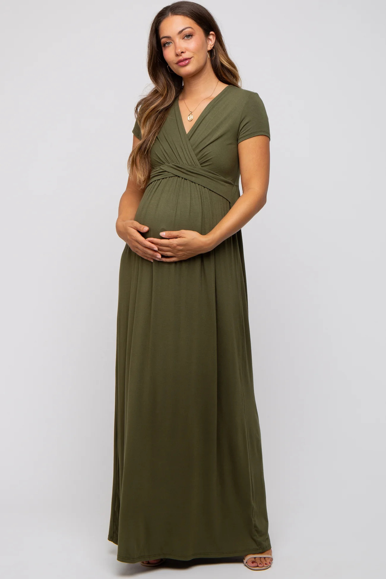 PinkBlush Olive Draped Maternity/Nursing Maxi Dress | PinkBlush Maternity