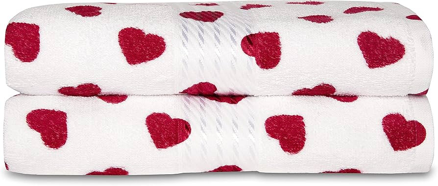 Cackleberry Home Hearts All Over Bathroom Cotton Terry Hand Towels 20 x 30 Inches, Set of 2 (Red) | Amazon (US)