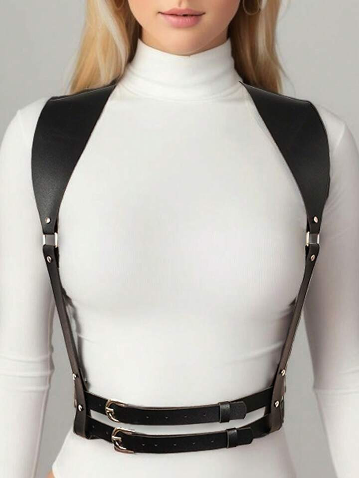 1pc Women's Fashionable Leather Waist Belt Tight Bustier Cincher Gothic Adjustable Shoulder Strap... | SHEIN