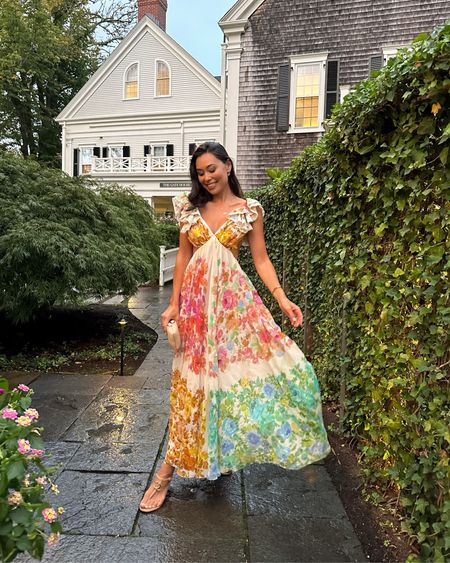 Kat Jamieson wears a Zimmermann floral dress to dinner in Nantucket. It would also be a great wedding guest dress or rehearsal guest dress! 

#LTKparties #LTKwedding #LTKSeasonal