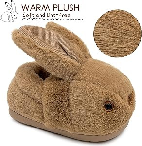 Toddler Boys Girls Fuzzy Fluffy Slippers Cute Animal Winter Warm Shoes with 3D Bunny Design House... | Amazon (US)