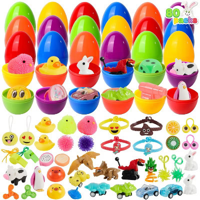 Joyfy 80 Packs Prefilled Bright Colorful Easter Eggs with Toys and Stickers for Easter Party Favors, Basket Stuffers, Classroom Exchanges | Target