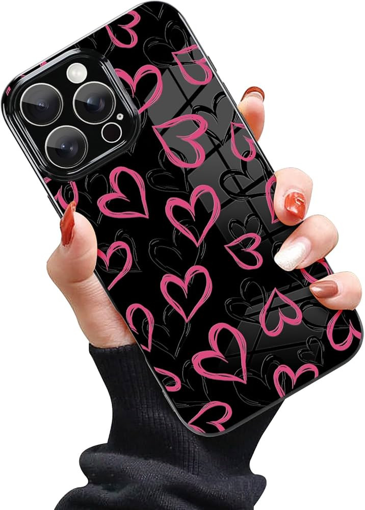 Soft Case for iPhone 16 Pro Max Case, Slim Cute Love Heart Pattern Glossy Plating Flexible Camera... | Amazon (US)