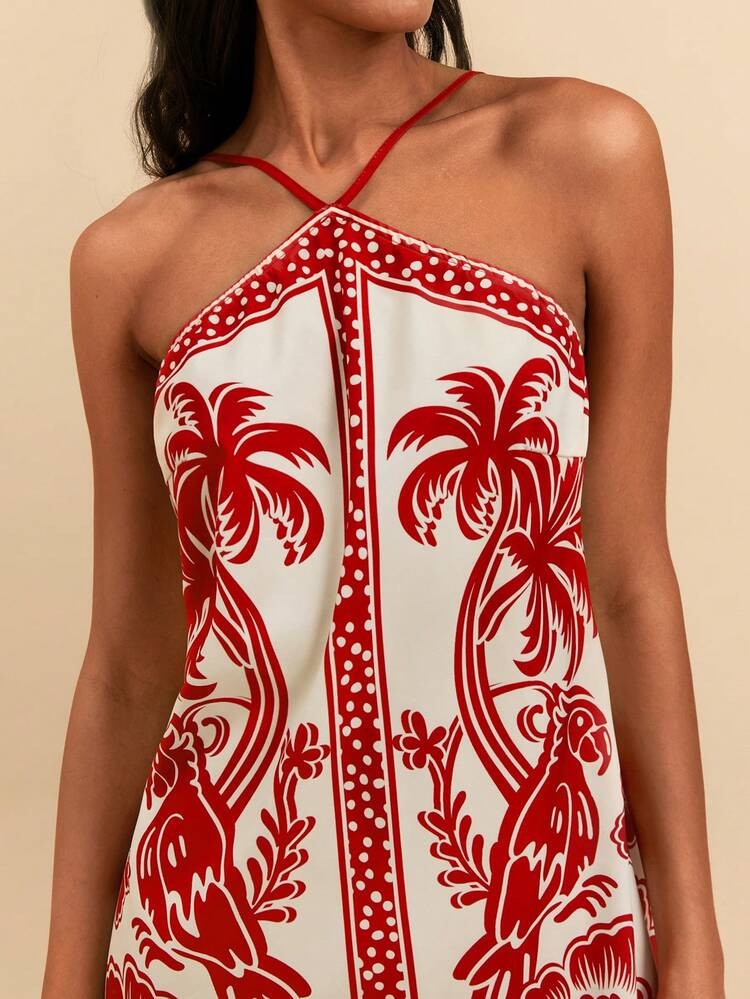 Travachic Woven Printed Halter Neck Mini Dress For Women | SHEIN