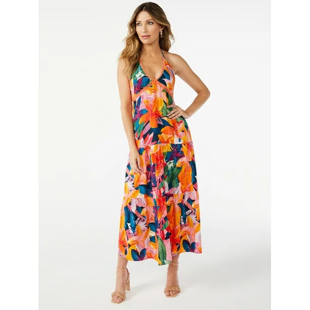 Sofia Jeans by Sofia Vergara Women's Halter Plunge Neck Maxi Dress - Walmart.com | Walmart (US)