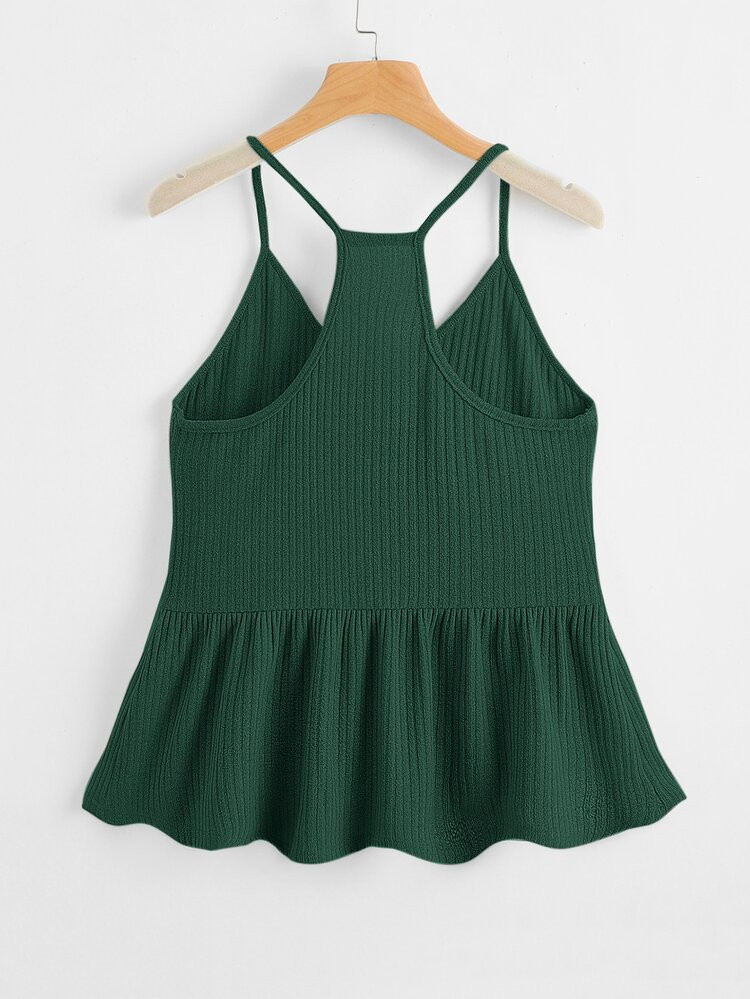 SHEIN Ruffle Hem Rib-knit Cami Top | SHEIN