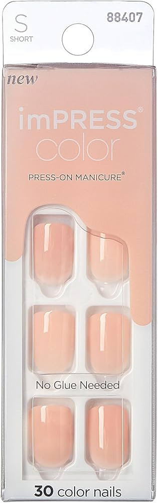 KISS imPRESS Color No Glue Mani 30 Pcs Press On Nails, Matte, Light Peach, Pink, Short Size, Squo... | Amazon (US)