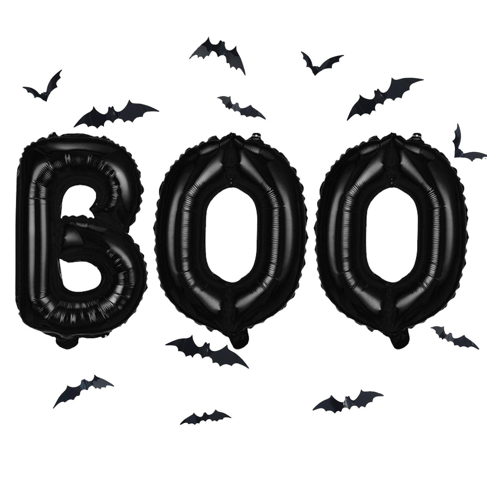 BOO Foil Balloons Set with 3D PVC Bats, Black 16 Inch Halloween BOO Banner Balloon Kit with 12pcs... | Amazon (US)