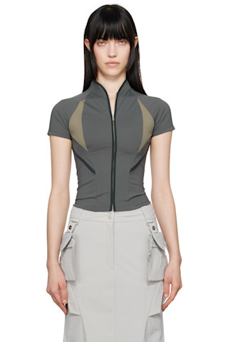 HYEIN SEO - Khaki Slashed Zip T-shirt | SSENSE