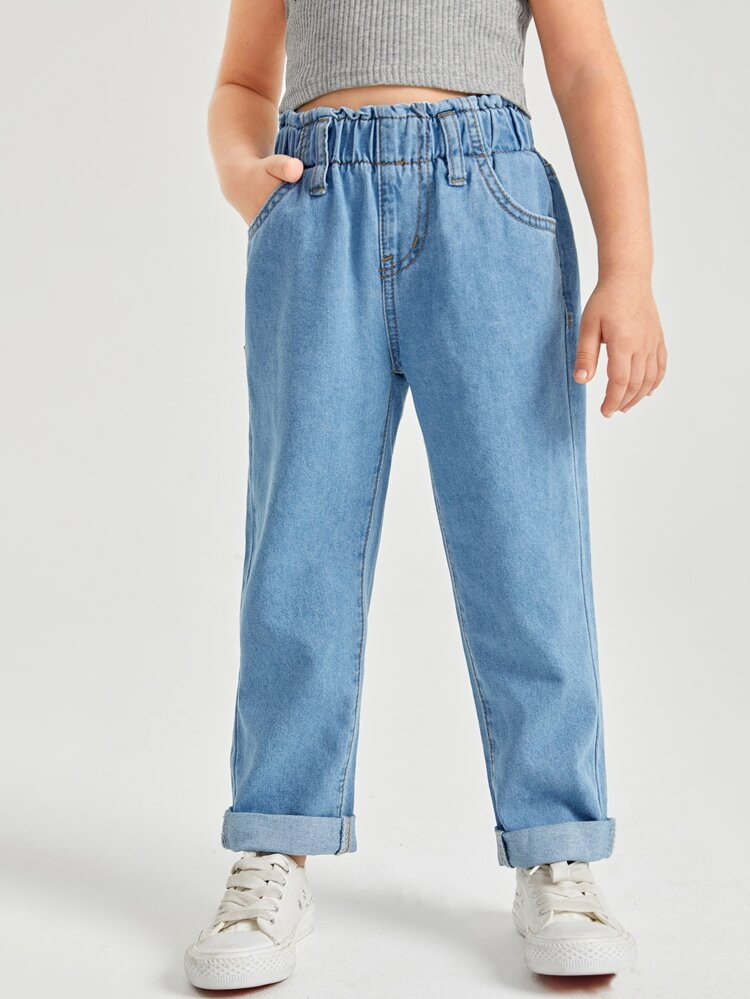 SHEIN BASICS Toddler Girls Paperbag Waist Straight Leg Jeans | SHEIN
