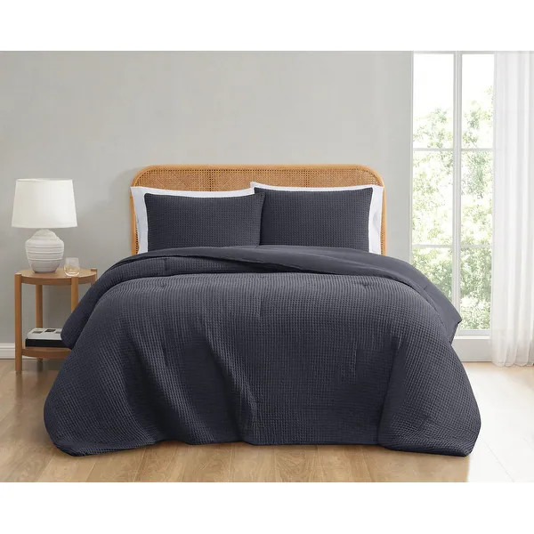 Truly Soft Textured Waffle Comforter Set - Charcoal Grey - Twin - 2 Piece | Bed Bath & Beyond