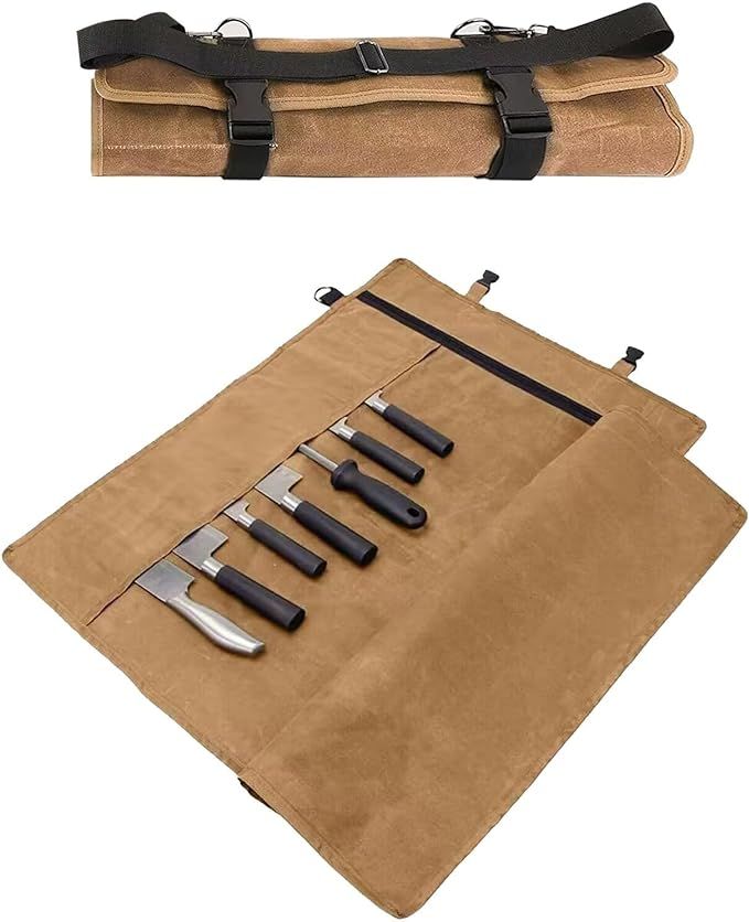 Knife Roll,Knife Bag,Knife Case,Waxed Canvas Chef Knife Bag,Portable Knife Roll Bag With 10 Slots... | Amazon (US)