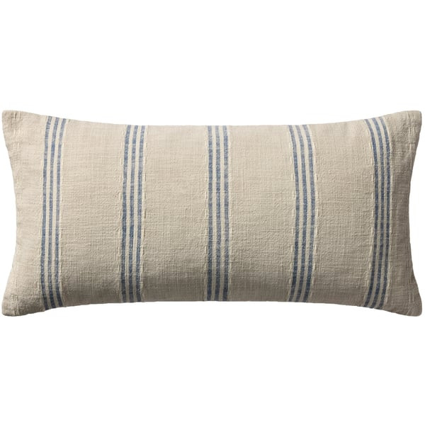 Lincoln Pillow PMH-0077 Natural/Blue Cotton Striped | Rugs Direct