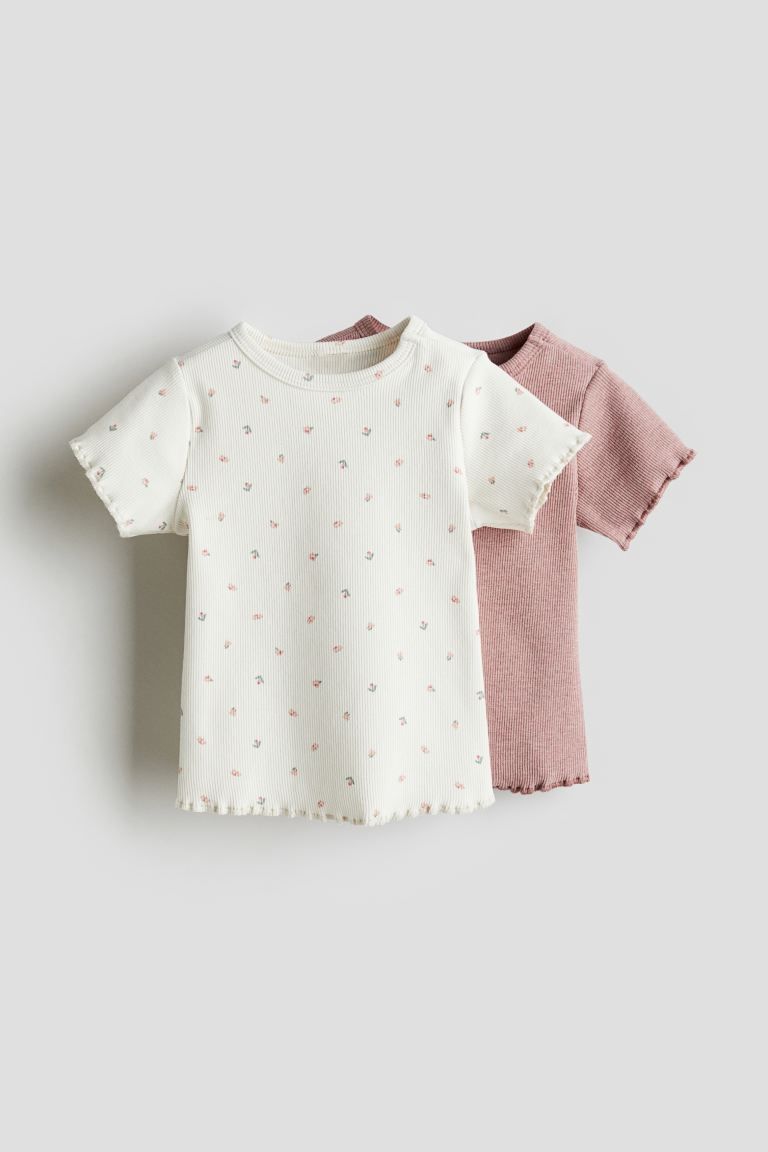 2-pack Ribbed Tops - Dusty pink/floral - Kids | H&M US | H&M (US + CA)