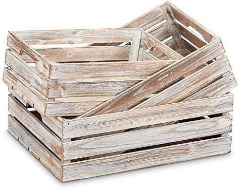 Barnyard Designs Rustic Wood Nesting Crates with Handles Decorative Farmhouse Wooden Storage Cont... | Amazon (US)
