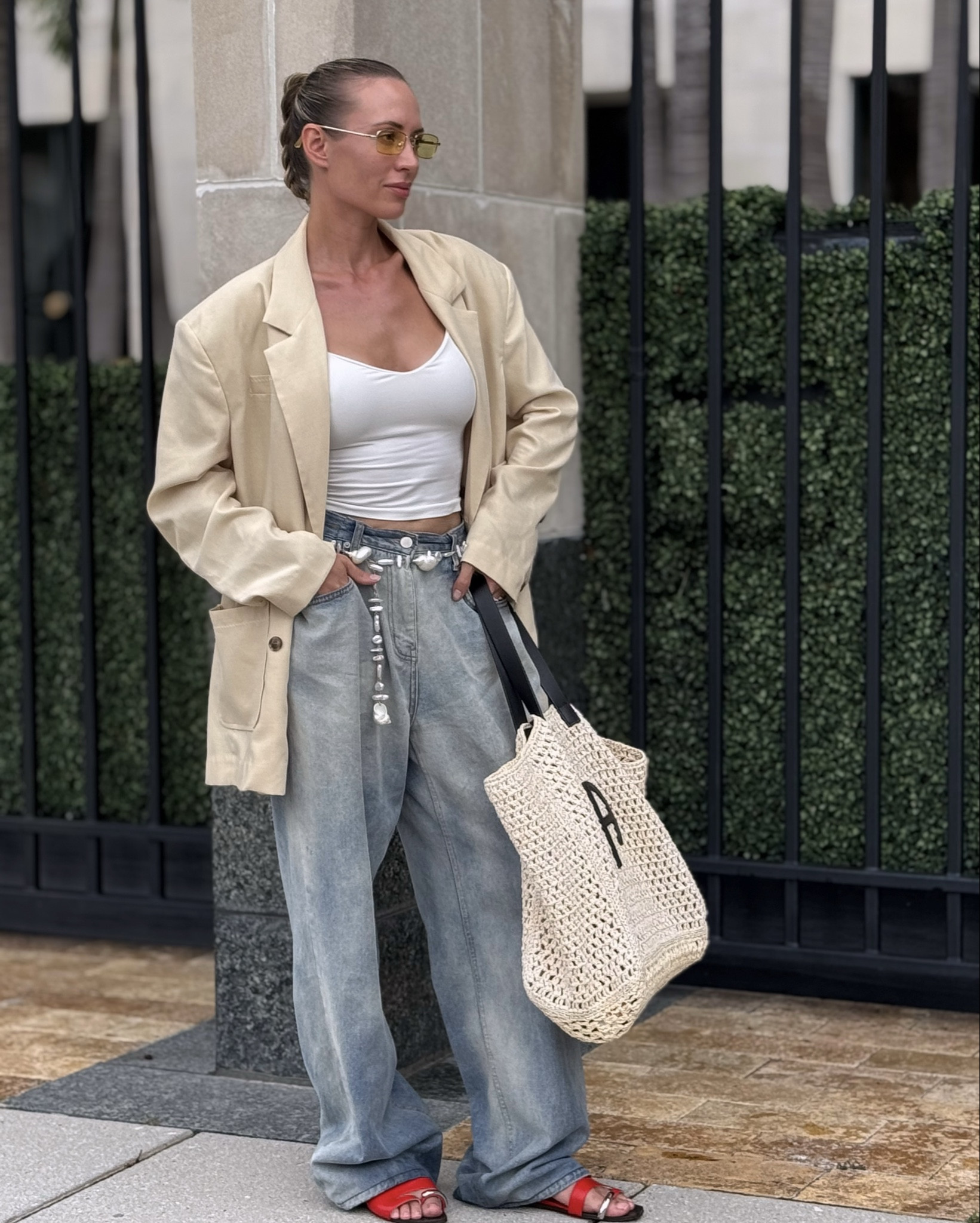 Effortless Chic: Neutral Blazer + Slouchy Denim Street Style Outfit

⸻

📌 This effortless street style outfit pairs a neutral oversized blazer with a fitted white tank top and relaxed wide-leg jeans for the perfect balance of structure and comfort. Styled with minimalist accessories, yellow-tinted sunglasses, and bold red sandals, this look blends European street fashion and modern minimalist style. Perfect outfit inspiration for spring and summer, casual city strolls, coffee dates, or travel days.

If you’re searching for neutral outfit ideas, Pinterest fashion inspiration, or how to style oversized blazers with jeans, this look is a must-save. The combination of capsule wardrobe essentials like a beige blazer, relaxed denim, and a woven tote bag makes it easy to recreate with pieces you already own.

street style outfit, oversized blazer outfit, neutral outfit inspo, capsule wardrobe fashion, spring outfit ideas, summer outfit Pinterest, wide-leg jeans style, casual chic look, European street style, minimal style fashion

#LTKShoeCrush #LTKSeasonal #LTKStyleTip