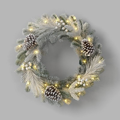 28" Flocked Mixed Greenery Christmas Wreath with Berries and Pinecones - Wondershop™ | Target
