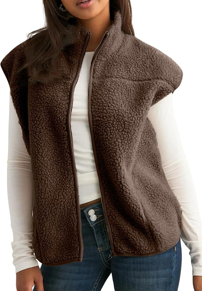 Tanming Womens Fuzzy Sherpa Fleece Vest Lightweight Cozy Sleeveless Gilet Zip Up Jacket with Pock... | Amazon (US)