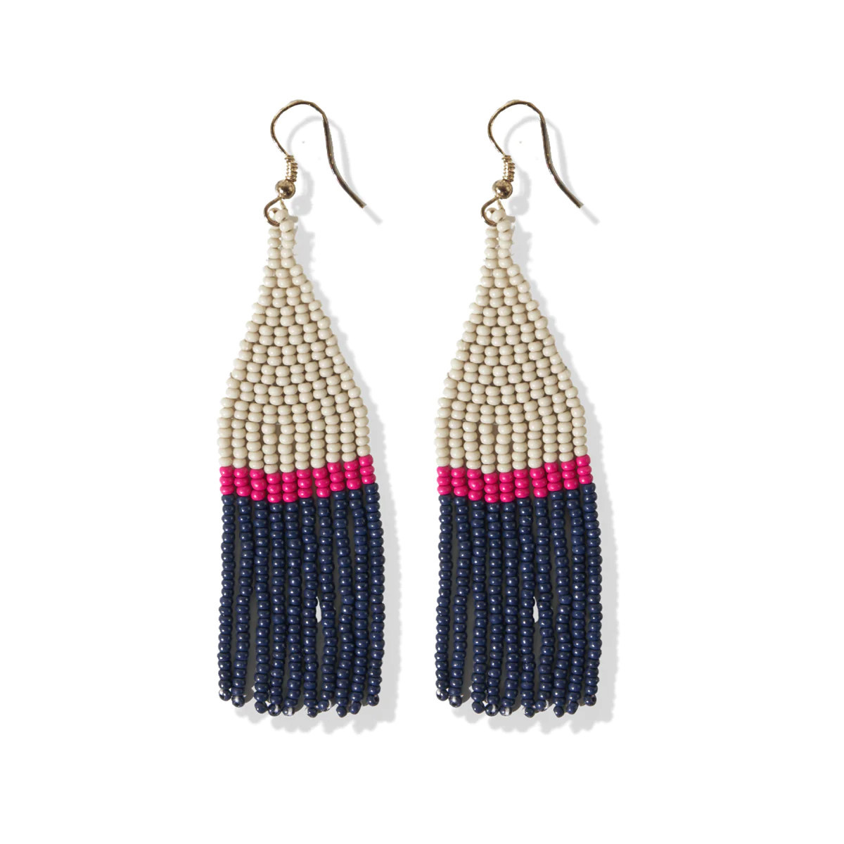 Lennon Color Block Stripe Beaded Fringe Earrings Navy | INK+ALLOY