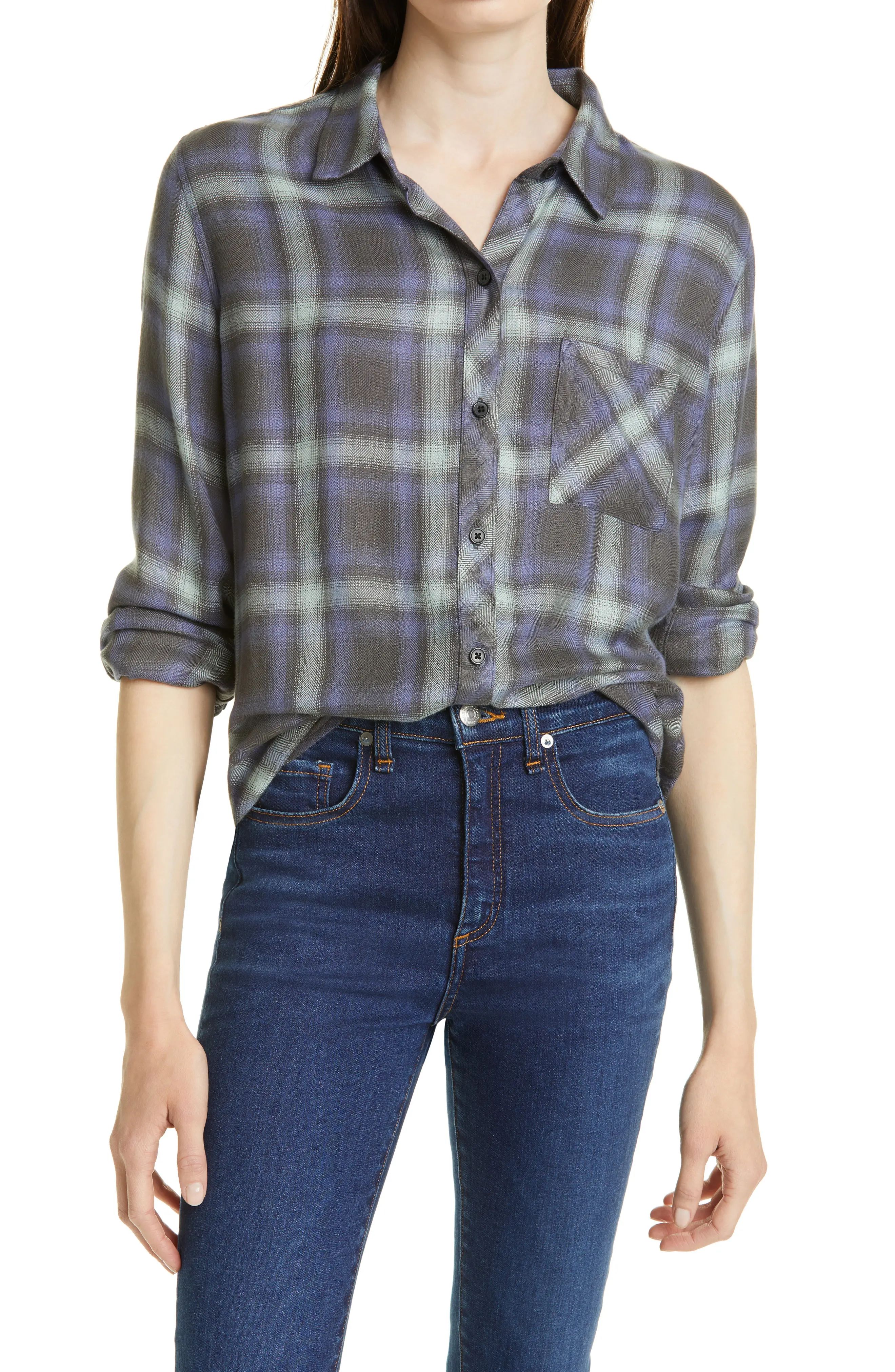 Rails Hunter Plaid Button-Up Shirt in Mint Ash Blue at Nordstrom, Size X-Small | Nordstrom