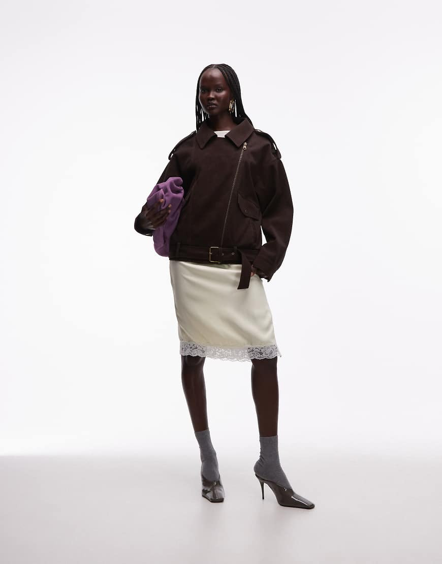 ASOS DESIGN oversized leather look biker jacket in chocolate-Brown | ASOS (Global)