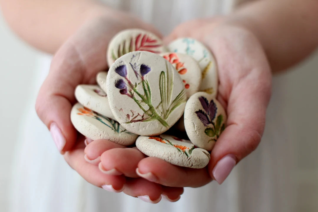 Botanical Designs, Ceramic Favors, Pressed Flower, Ceramic Cabochon, Handmade Cabochons, Flower C... | Etsy (US)