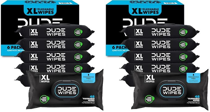 DUDE Wipes - Flushable Wipes, Unscented - Extra-Large - Vitamin-E & Aloe - Septic and Sewer Safe,... | Amazon (US)