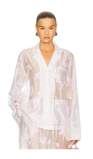Pajama Top in Cherry Blossom Embroidery in White & Pink Embroidery | Revolve Clothing (Global)