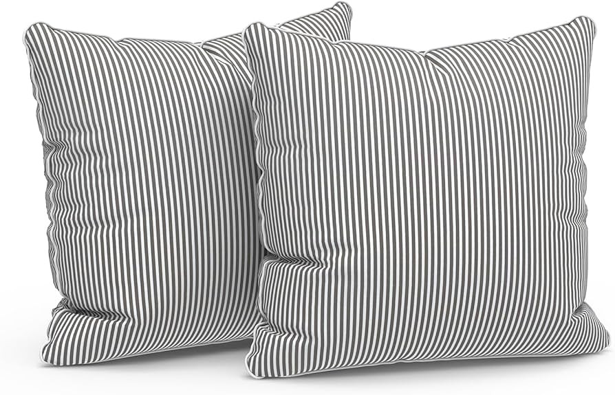 LVTXIII Outdoor/Indoor Throw Pillows, Decorative Patio Accent Pillows, Fluffy Water Repellent Garden Cushions for Home Patio Coach Sofa Use, 18×18 Inch, Pack of 2, Strip Grey | Amazon (US)