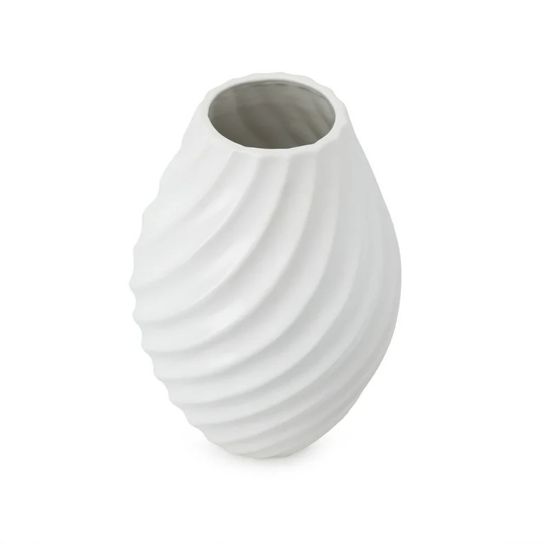 Mainstays Curved Ribbed White Ceramic Decorative Vase, 9.25" | Walmart (US)