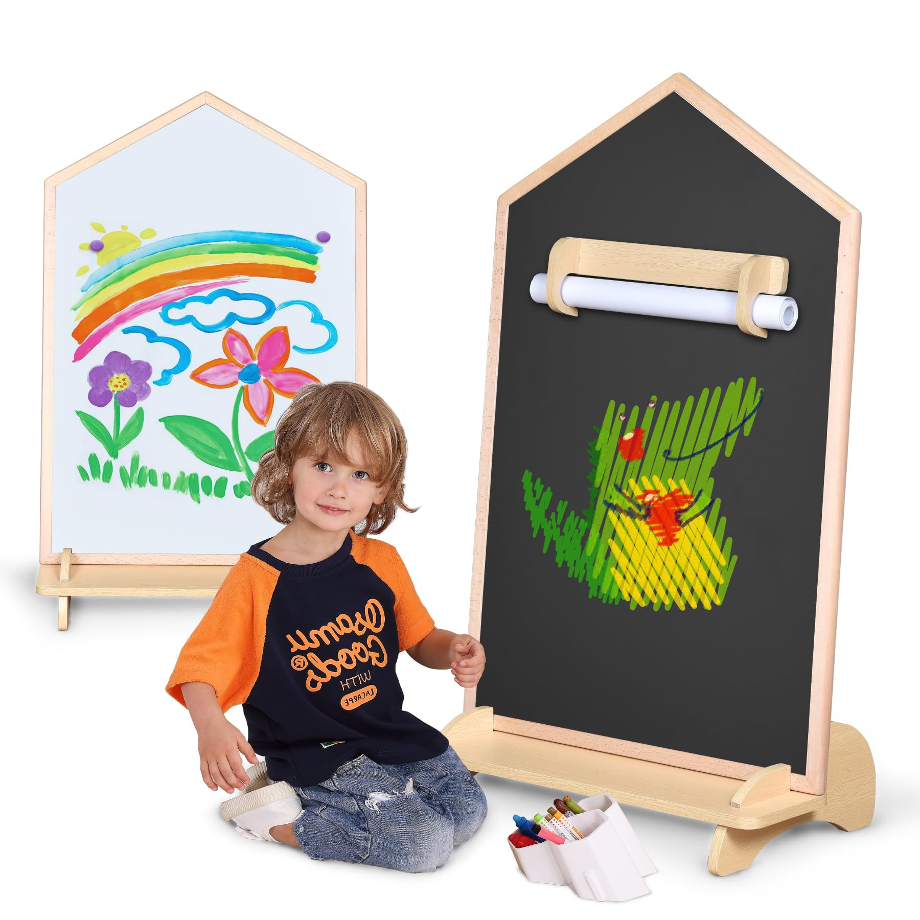House Design Double-Sided Magnetic Drawing Board w/Detachable Roller for Kids, Extra Large Art Ea... | Amazon (US)
