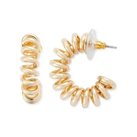 Scoop Women’s Wrap Coil Hoop Earrings in 14KT Gold Flash Plated Brass | Walmart (US)