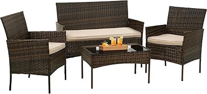 Patio Furniture 4 Pieces Outdoor Indoor Use Rattan Chairs Wicker Patio Loveseats Conversation Set... | Amazon (CA)