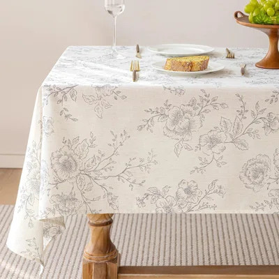 Floral Linen Table Cloth 55 X 84 Inch Rustic Vintage Farmhouse Tablecloth Gray Pattern Printed On Cream Linen Tablecloth Rectangle Burlap Textured Fab | Wayfair North America
