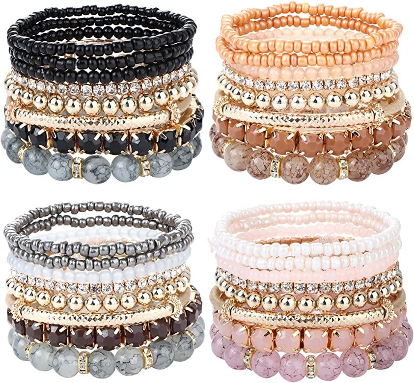 MILACOLATO 2-4 Sets Beaded Bracelets for Women Stackable Bracelets Aesthetic Stretch Multilayered... | Amazon (US)