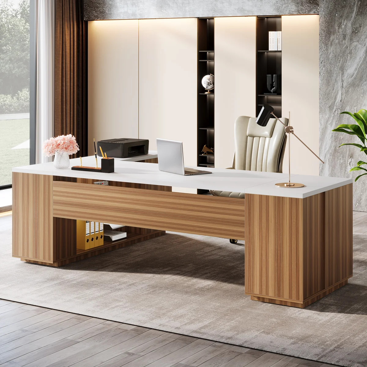 85.8" L-Shaped Executive Desk with File Drawers | Wayfair North America