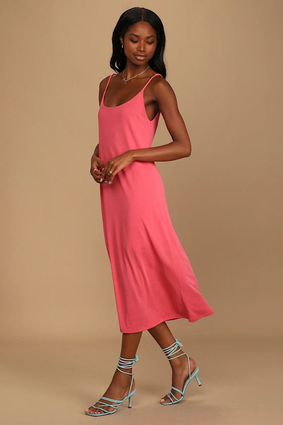 Burst of Brightness Coral Column Midi Dress | Lulus (US)