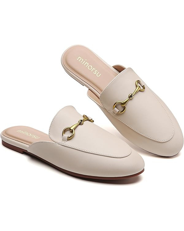 Minorsu Buckle Mules for Women Round Toe Backless Flat Mules Slides Mules Shoes Ladies Slip-on Lo... | Amazon (US)