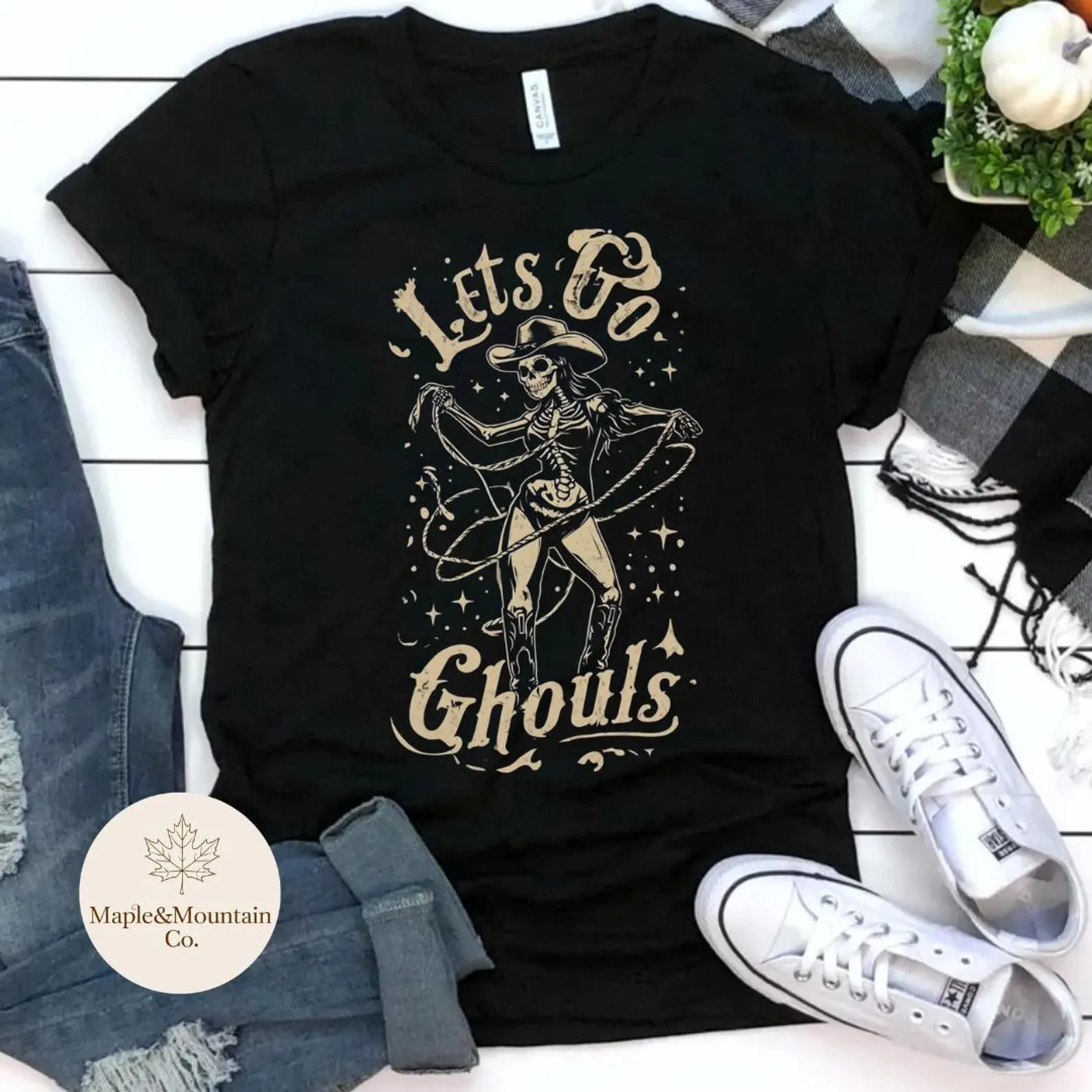 Lets Go Ghouls Skeleton Cowgirl Halloween T-Shirt, Gothic Witchy Western Top | Etsy (Global)