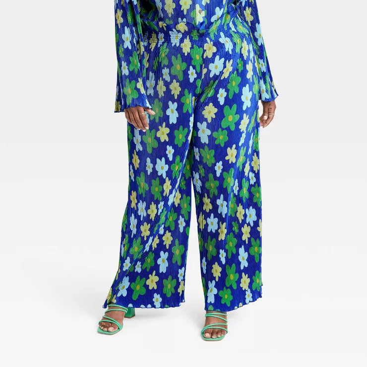 Black History Month Target x Sammy B Women's Wide Leg Pleated Trousers - Blue Floral | Target