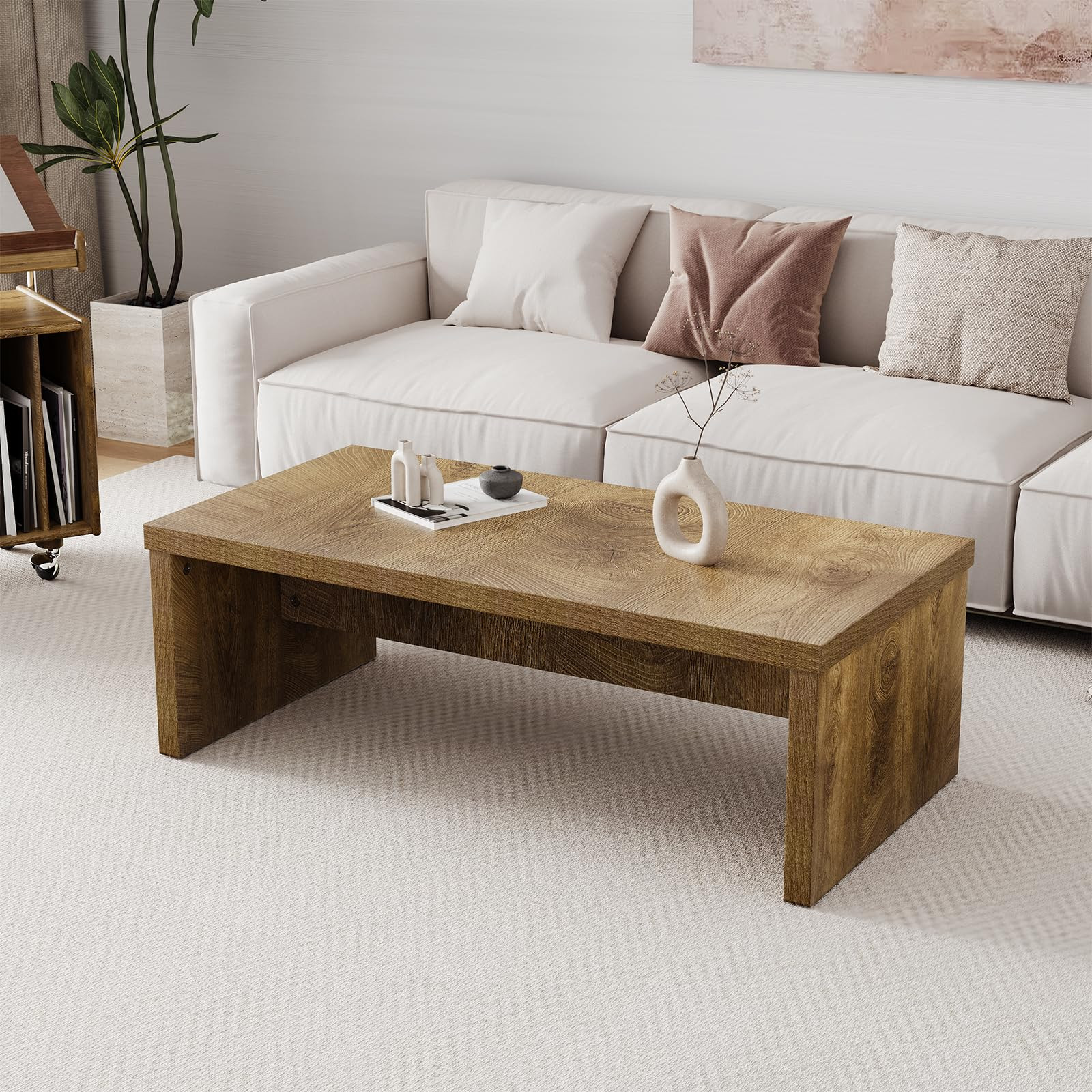 Rectangle Wood Coffee Table, Modern Rectangular Coffee Table for Living Room, Oversized Rustic Ce... | Amazon (US)