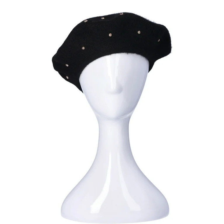 No Boundaries Women's Wool Felt Beret with Stud Accents, Black | Walmart (US)