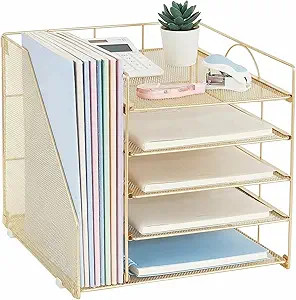 Desk Organizers and Accessories, 5-Tier Paper Letter Tray Organizer with File Holder, Desktop Org... | Amazon (US)