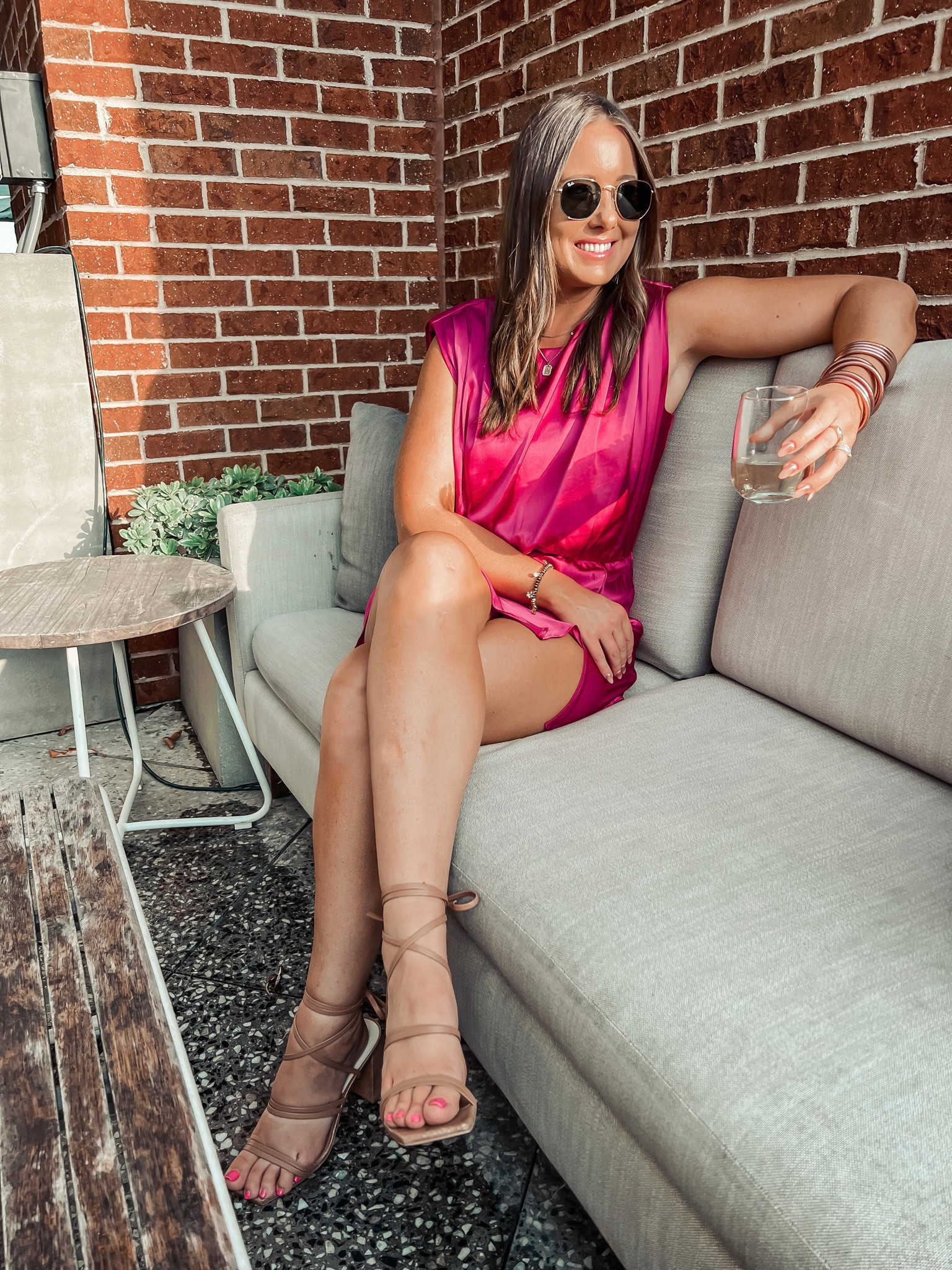 pink dress with brown heels Panama Strapless Maxi Dress Hot Pink main image 1