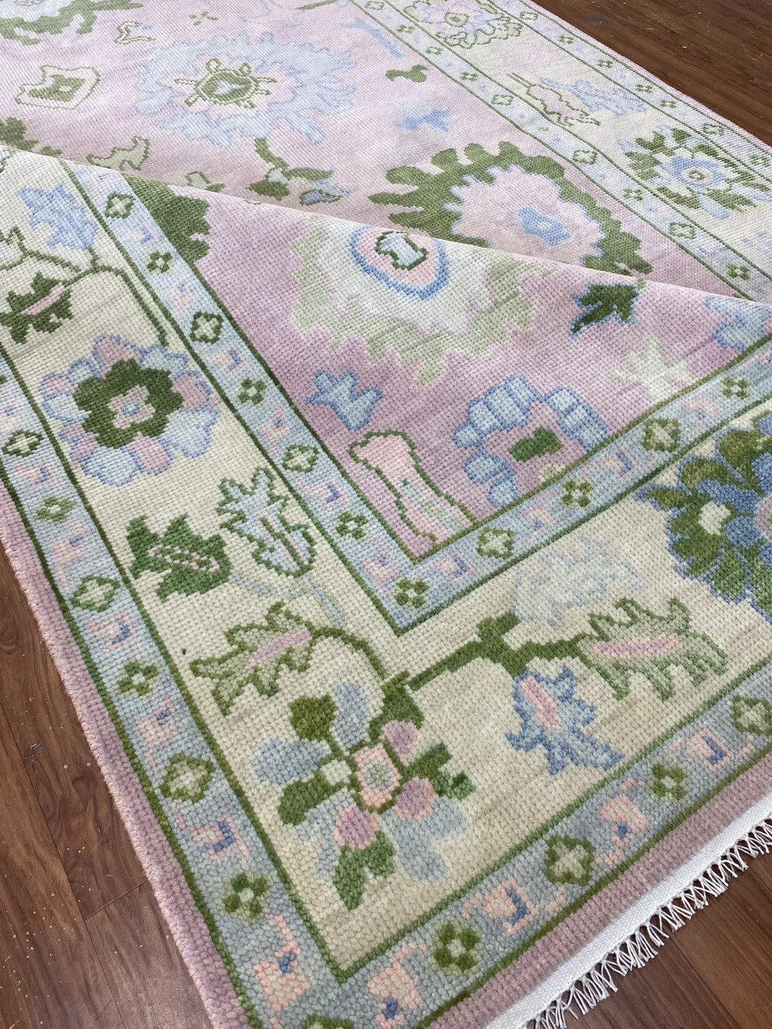 Pink and Green Hand Knotted Oushak Rug, 8x10, 9x12 Large Oushak Area Rug, Modern Oushak Design Ru... | Etsy (US)